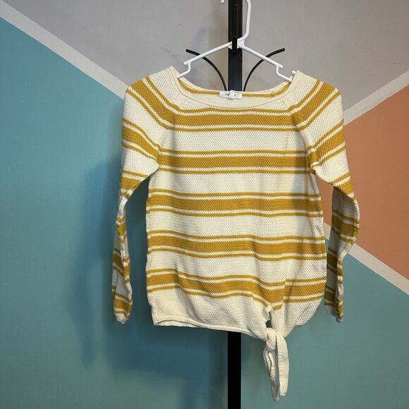 Maurices Shirt‎ Womens Small Long Sleeve Cream Yellow Striped Chic - Picture 1 of 5